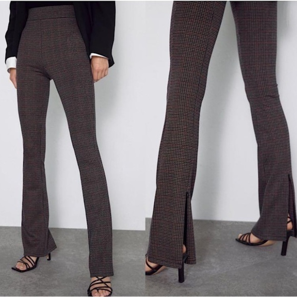 Zara Black and Brown Checkered Leggings